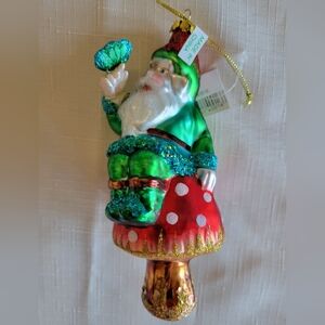 Santa on a toadstool holiday ornament